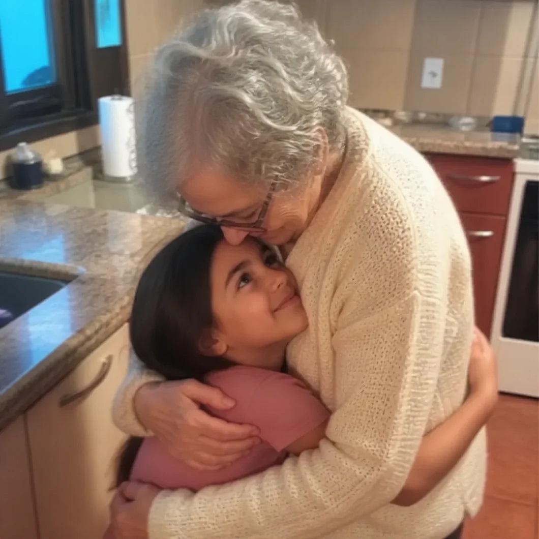 Abuela abrazando a su nieta sin contenerse